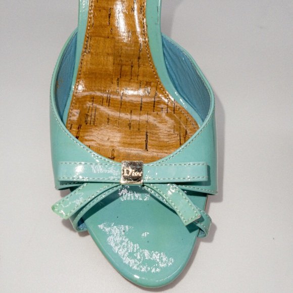 πΉSOLD πΉDior Patent Leather Peep Toe Sling Back Platform Bow DetailHeel Size 38 - Picture 9 of 12